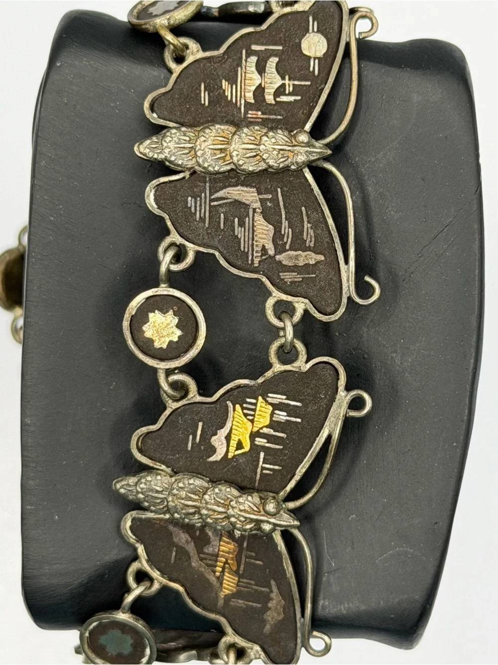 Vintage Japanese Damascene Butterfly Link Bracelet - Gold & Silver Inlay